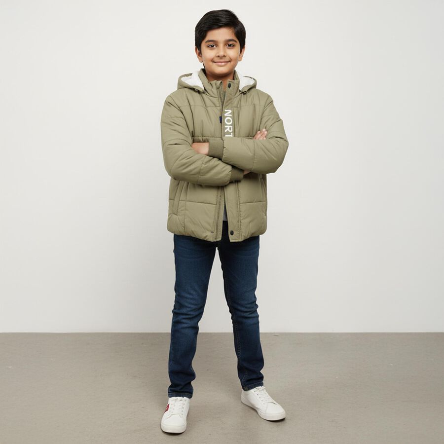Boys Olive Hooded Puffer Jacket, Olive, large image number null
